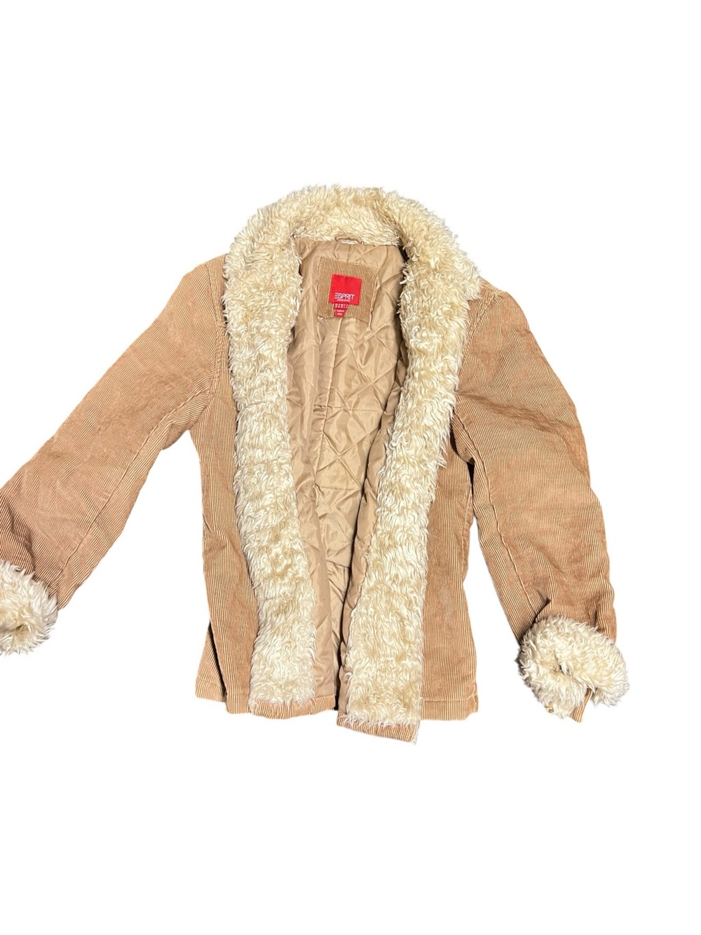 Vintage Y2K Penny Lane Boho Indie Esprit Tan Corduroy Jacket Faux-Fur Festival